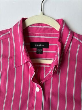 Karen Kane Hot Pink Striped Button-Up Shirt Dress